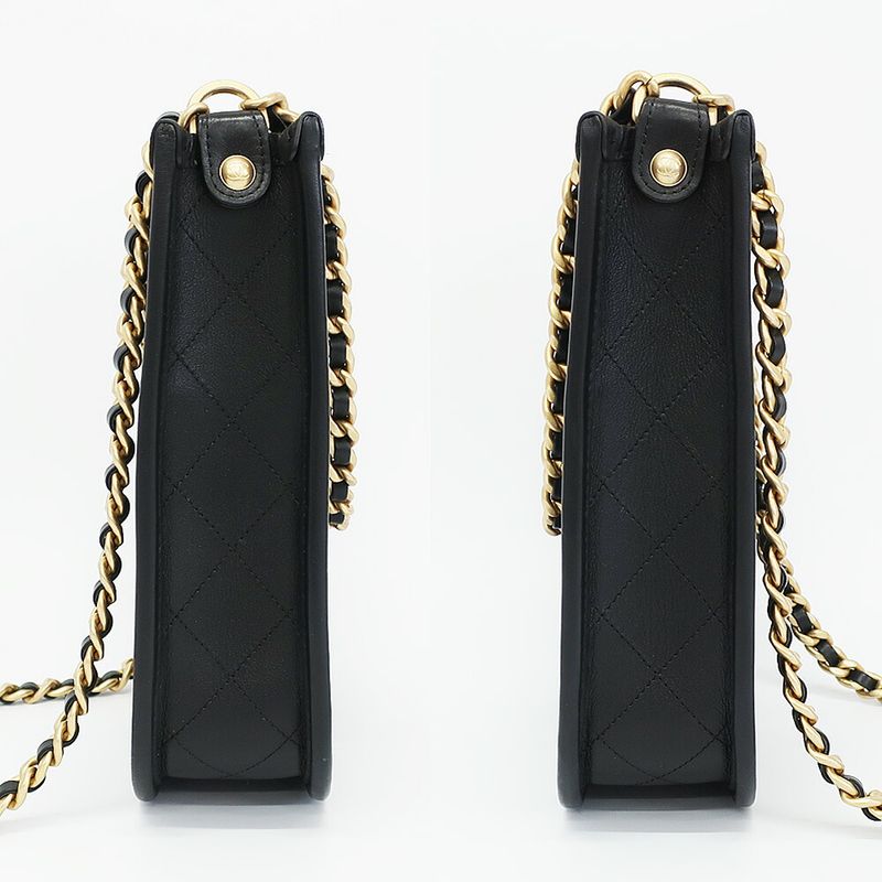 Chanel Hobo Shoulder Bag Black Gold Quilted Lambskin Coco