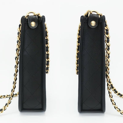 Chanel Hobo Shoulder Bag Black Gold Quilted Lambskin Coco