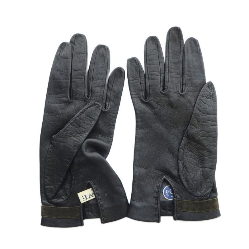 Loewe Gloves Leather Anagram Logo Gold 6.5 Black