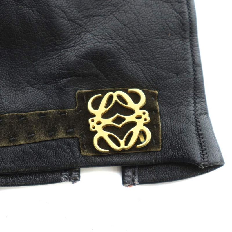 Loewe Gloves Leather Anagram Logo Gold 6.5 Black