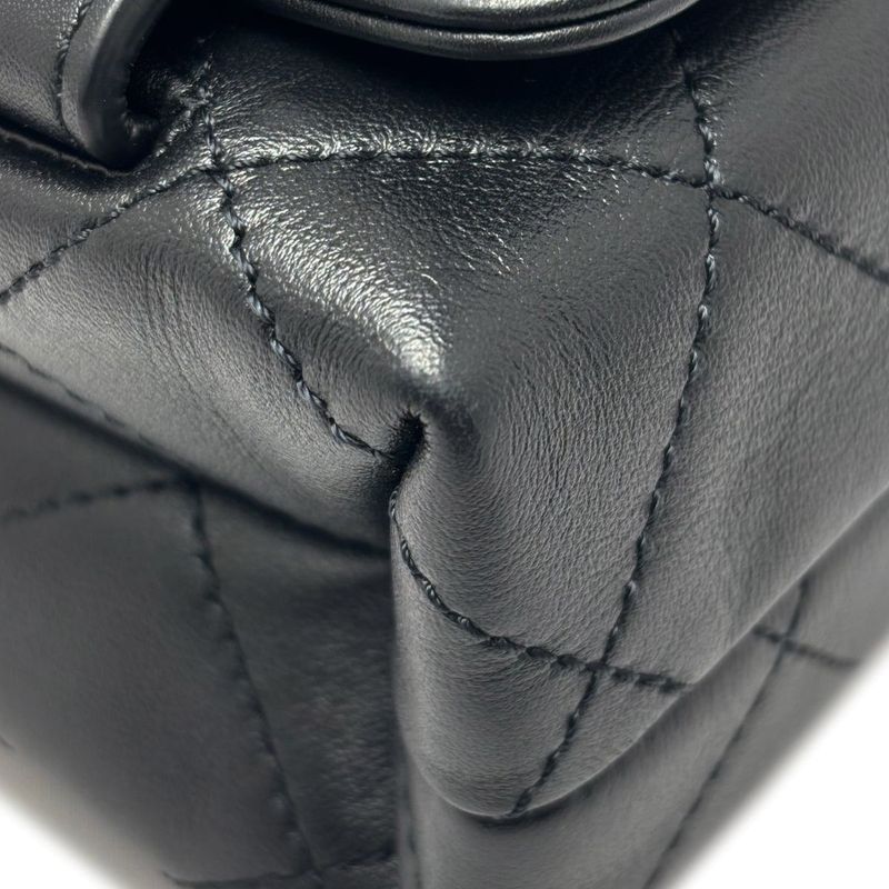 Chanel Shoulder Bag Quilted Logo Chain Black Gold Lambskin