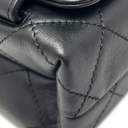 Chanel Shoulder Bag Quilted Logo Chain Black Gold Lambskin