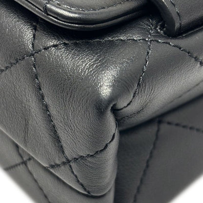Chanel Shoulder Bag Quilted Logo Chain Black Gold Lambskin