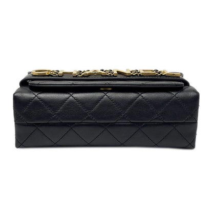 Chanel Shoulder Bag Quilted Logo Chain Black Gold Lambskin