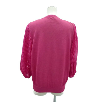 Dior Summer Cardigan Hemp Linen M Magenta V-neck 3/4 Sleeves Openwork
