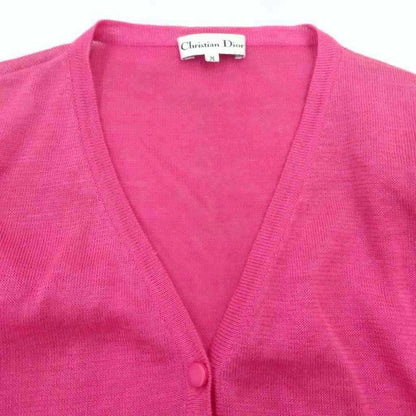 Dior Summer Cardigan Hemp Linen M Magenta V-neck 3/4 Sleeves Openwork