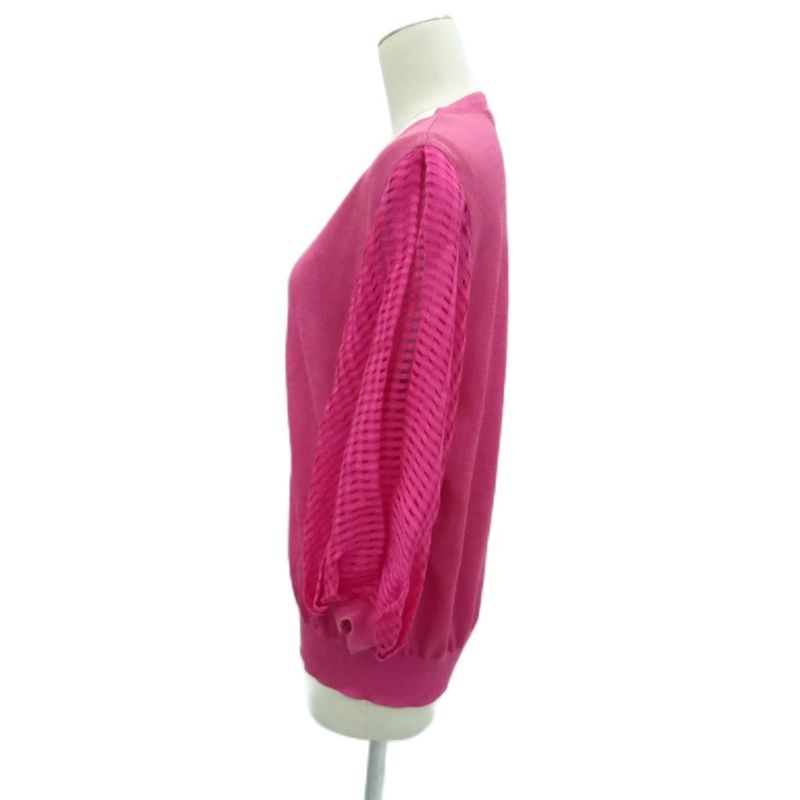 Dior Summer Cardigan Hemp Linen M Magenta V-neck 3/4 Sleeves Openwork