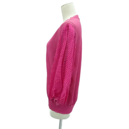 Dior Summer Cardigan Hemp Linen M Magenta V-neck 3/4 Sleeves Openwork