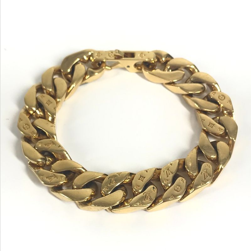 Louis Vuitton Bracelet Chain Links Monogram Metal Gold