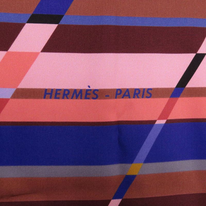 Hermes Carre 90 Photo Finish Silk Brown Purple Pink Scarf