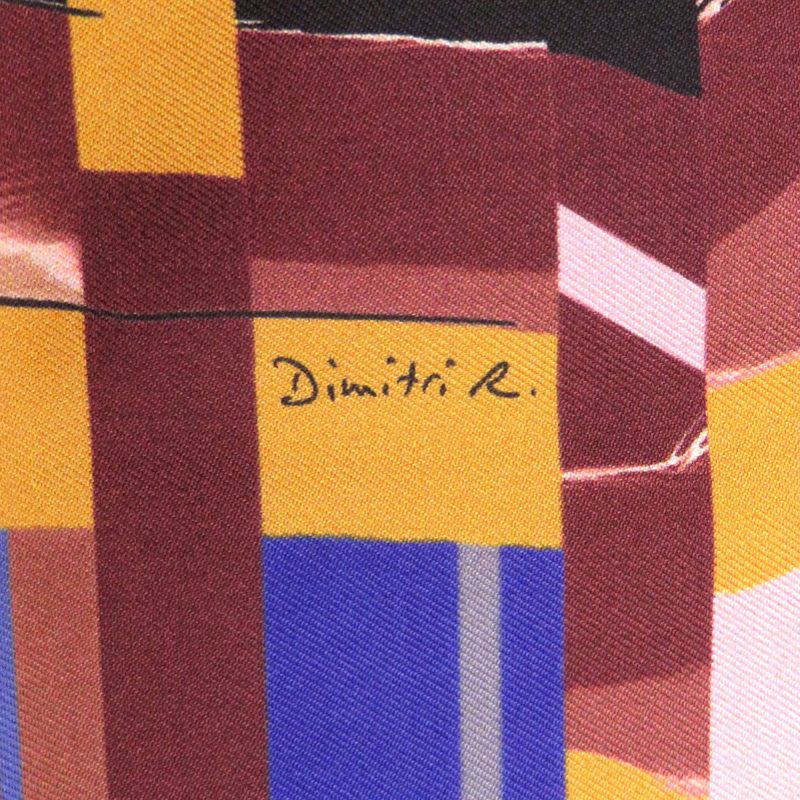 Hermes Carre 90 Photo Finish Silk Brown Purple Pink Scarf