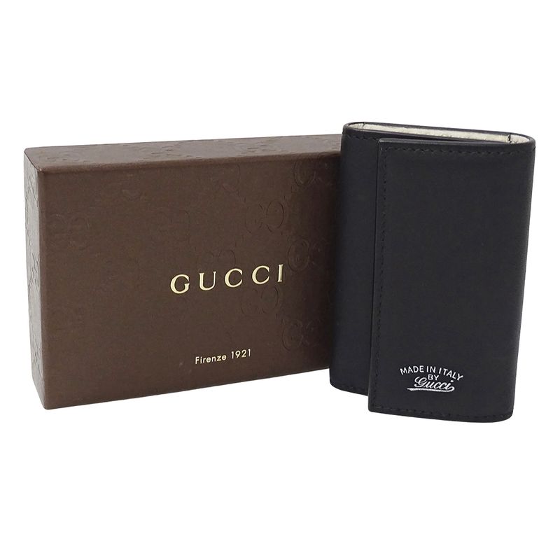 Gucci Key Case 6 Key Case Leather Black Compact Small