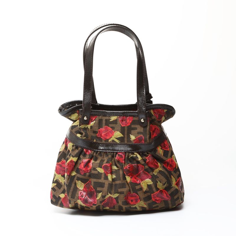 Fendi Handbag Zucca Canvas Rose Pattern