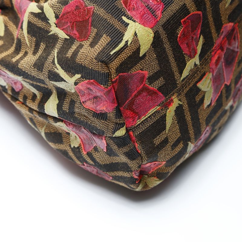 Fendi Handbag Zucca Canvas Rose Pattern