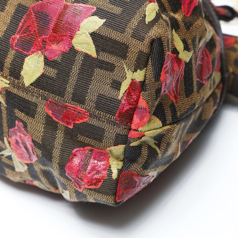 Fendi Handbag Zucca Canvas Rose Pattern