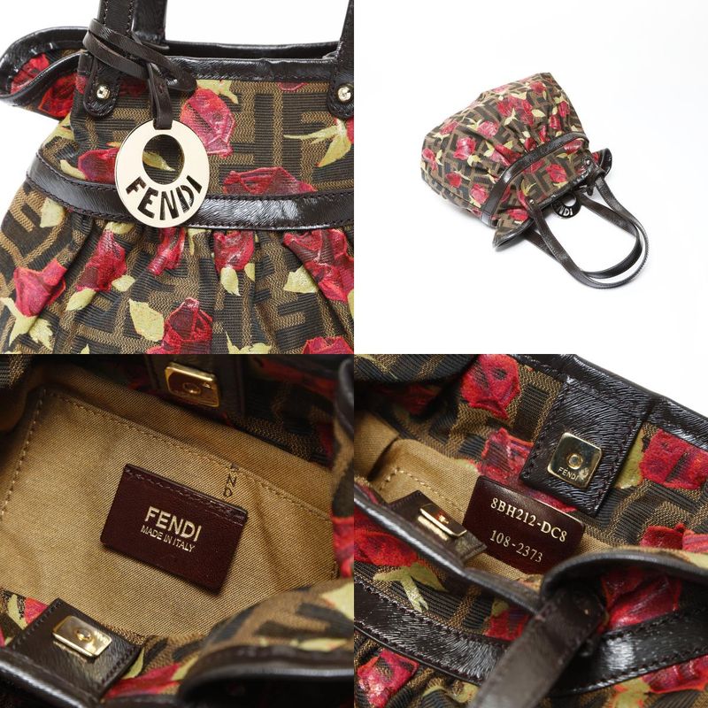 Fendi Handbag Zucca Canvas Rose Pattern