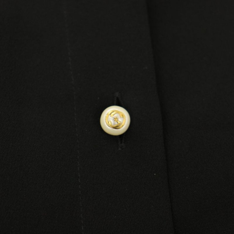 Gucci Silk Blouse Shirt Long Sleeve Bowtie Interlocking Button 36 Black