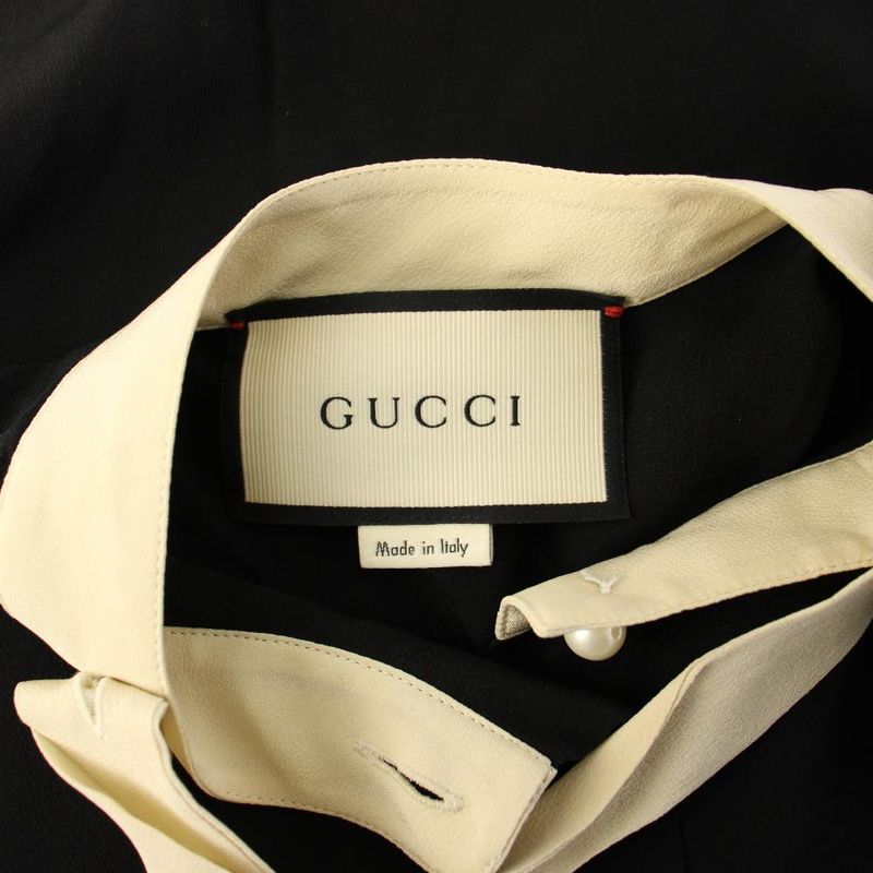 Gucci Silk Blouse Shirt Long Sleeve Bowtie Interlocking Button 36 Black