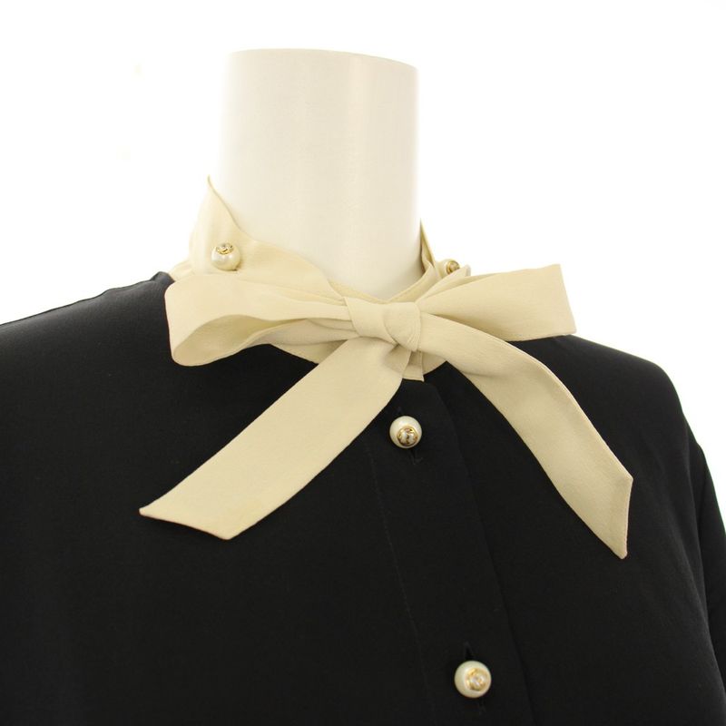 Gucci Silk Blouse Shirt Long Sleeve Bowtie Interlocking Button 36 Black