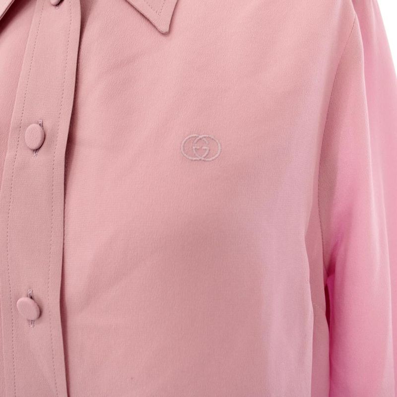 Gucci Cutter Shirt Blouse Long Sleeve Interlocking Embroidery 36 Pink