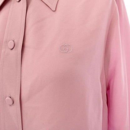 Gucci Cutter Shirt Blouse Long Sleeve Interlocking Embroidery 36 Pink