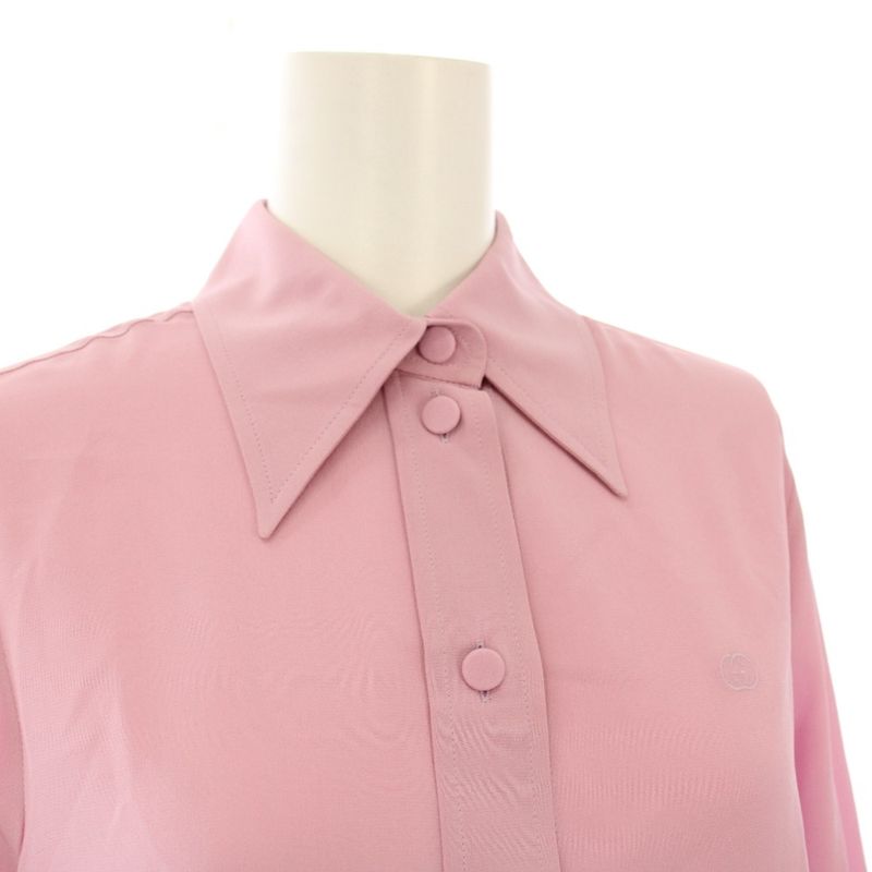 Gucci Cutter Shirt Blouse Long Sleeve Interlocking Embroidery 36 Pink