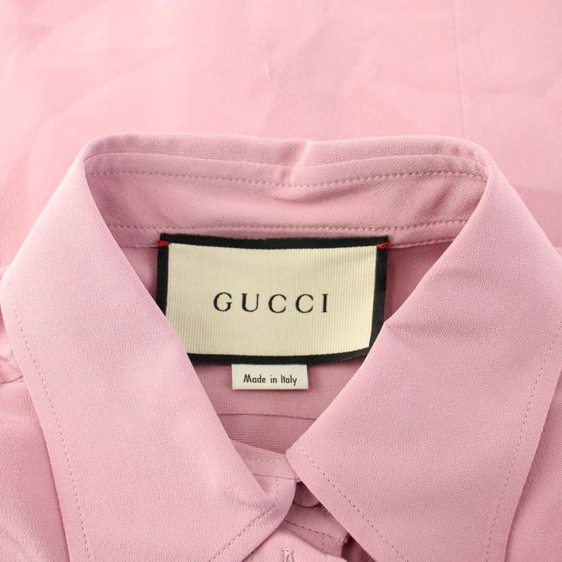 Gucci Cutter Shirt Blouse Long Sleeve Interlocking Embroidery 36 Pink