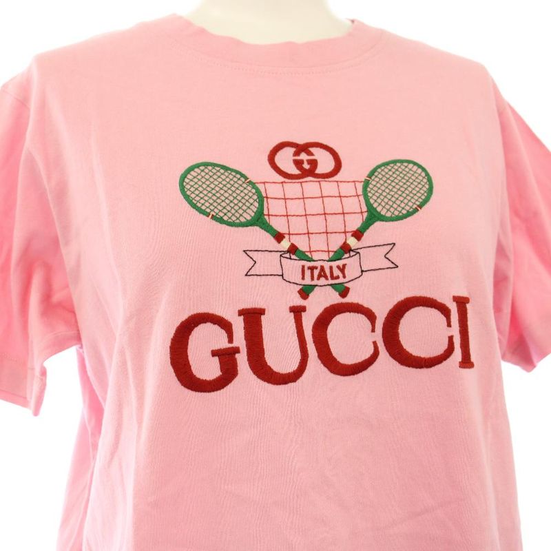 Gucci Tennis Racket Embroidery T-Shirt Short Sleeve Xxs Pink