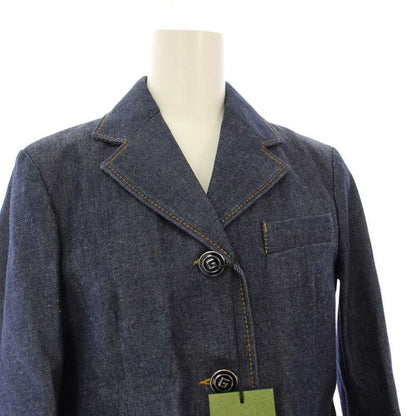 Gucci Denim Leather Tailored Jacket Button 36 Navy