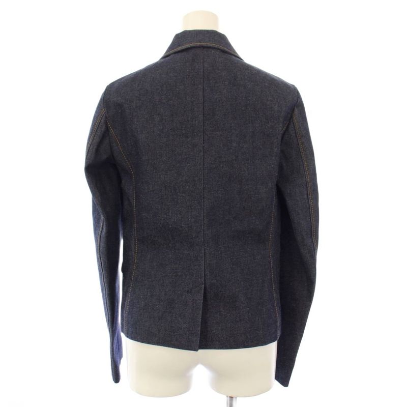 Gucci Denim Leather Tailored Jacket Button 36 Navy