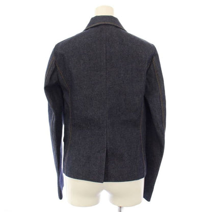 Gucci Denim Leather Tailored Jacket Button 36 Navy