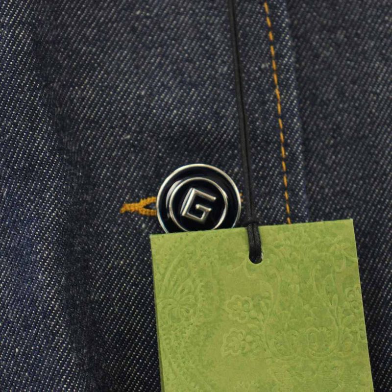Gucci Denim Leather Tailored Jacket Button 36 Navy