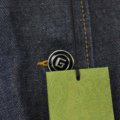 Gucci Denim Leather Tailored Jacket Button 36 Navy