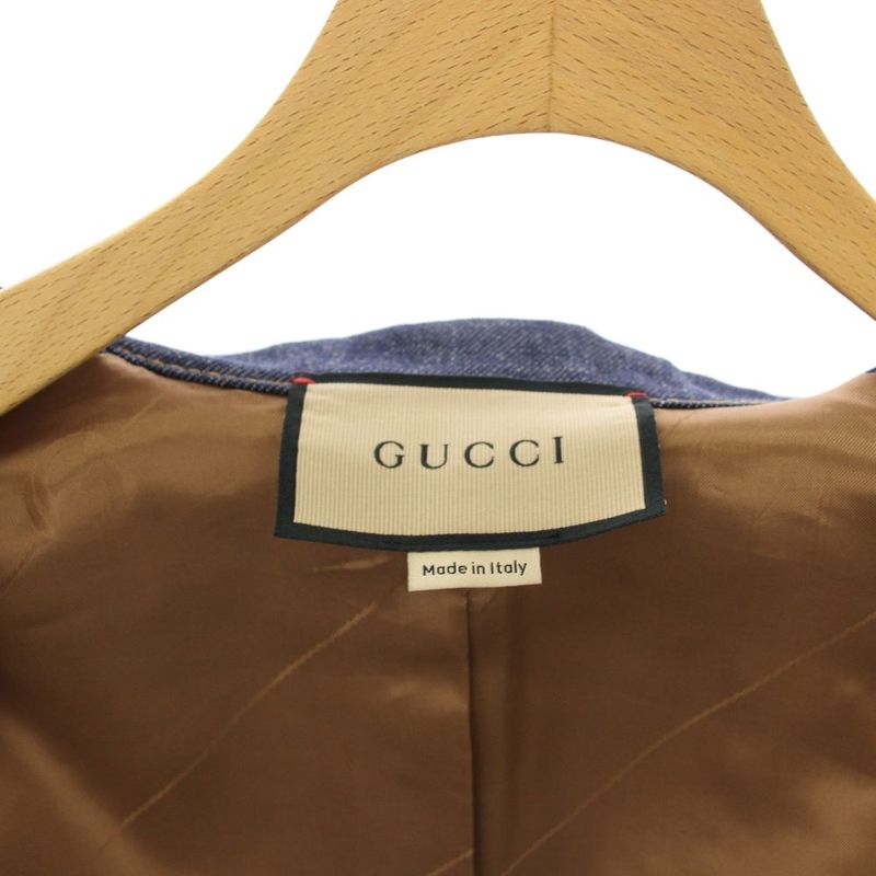 Gucci Denim Leather Tailored Jacket Button 36 Navy