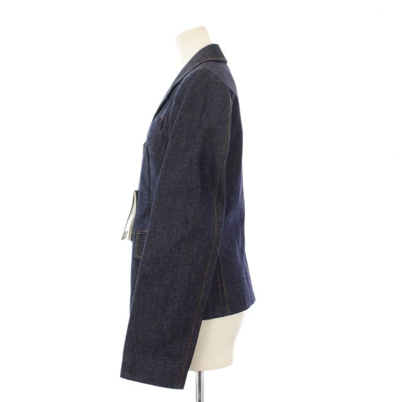 Gucci Denim Leather Tailored Jacket Button 36 Navy