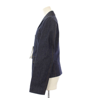 Gucci Denim Leather Tailored Jacket Button 36 Navy