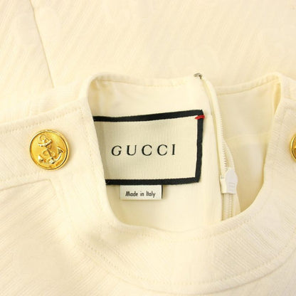 Gucci GG Pattern Sleeveless Top Gold Buttons 36 White