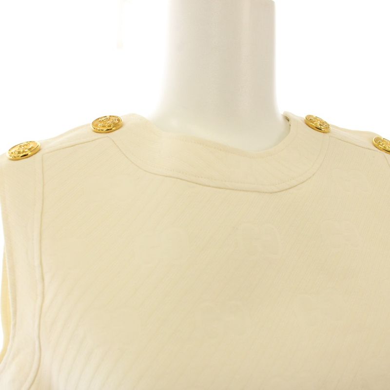 Gucci GG Pattern Sleeveless Top Gold Buttons 36 White