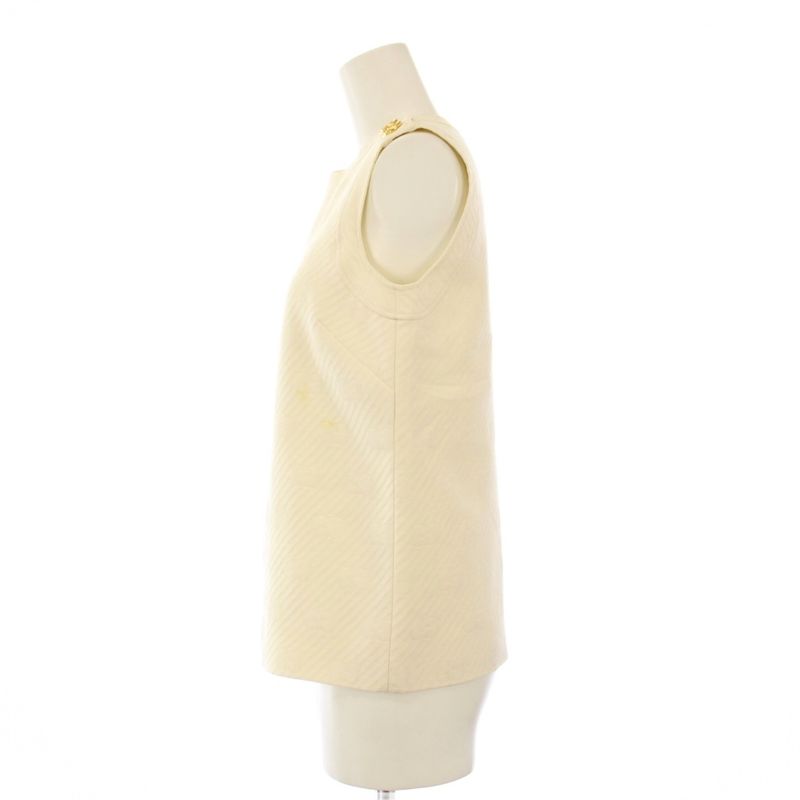 Gucci GG Pattern Sleeveless Top Gold Buttons 36 White
