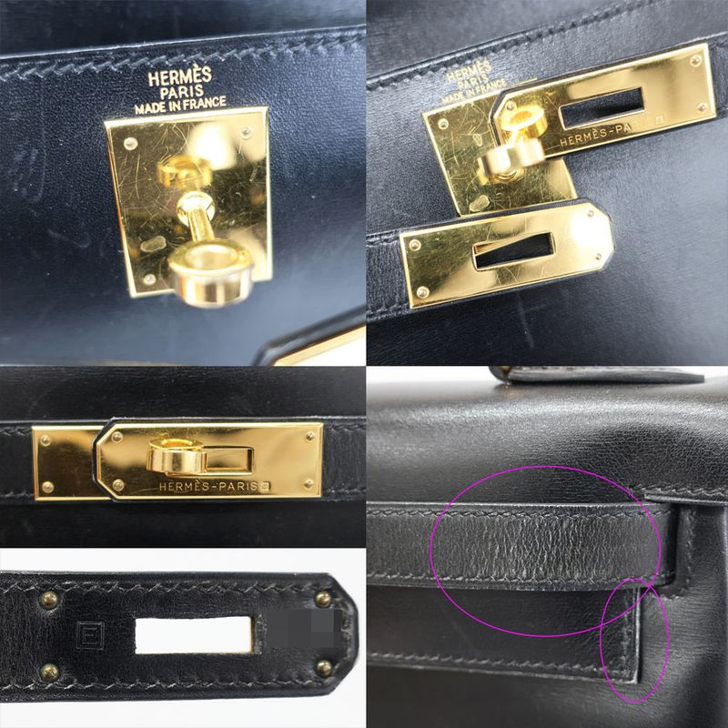 Hermes Kelly 28 Inner Sewing Handbag 2-Way Black Gold