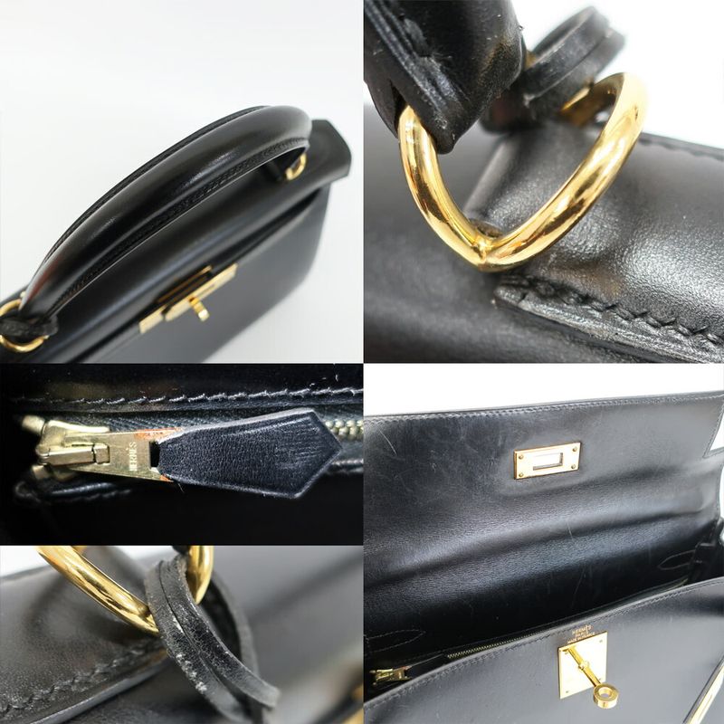 Hermes Kelly 28 Inner Sewing Handbag 2-Way Black Gold