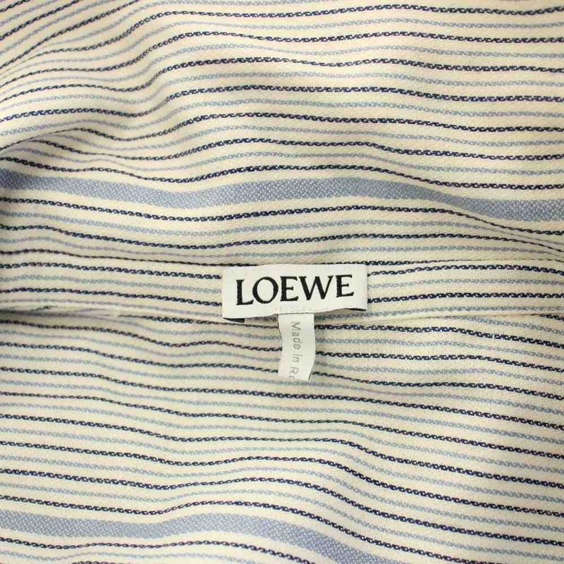 Loewe Poplin Casual Shirt Long Sleeve Hooded Striped Pattern 39 White Blue BB