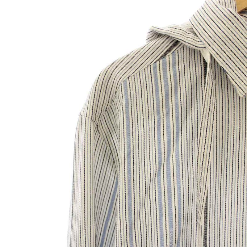 Loewe Poplin Casual Shirt Long Sleeve Hooded Striped Pattern 39 White Blue BB