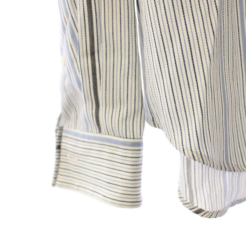 Loewe Poplin Casual Shirt Long Sleeve Hooded Striped Pattern 39 White Blue BB