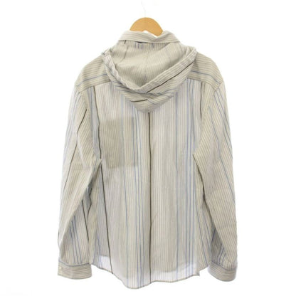 Loewe Poplin Casual Shirt Long Sleeve Hooded Striped Pattern 39 White Blue BB