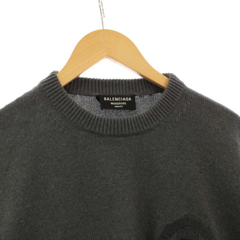 Balenciaga Wardrobe Knit Sweater Long Sleeve Emblem Embroidery Cashmere XS