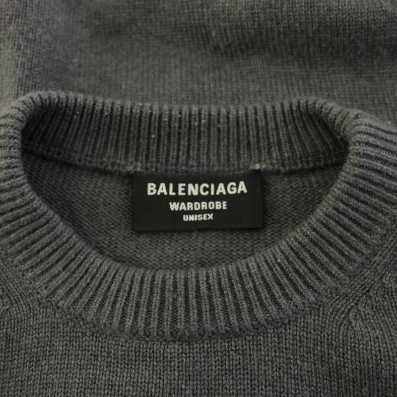 Balenciaga Wardrobe Knit Sweater Long Sleeve Emblem Embroidery Cashmere XS