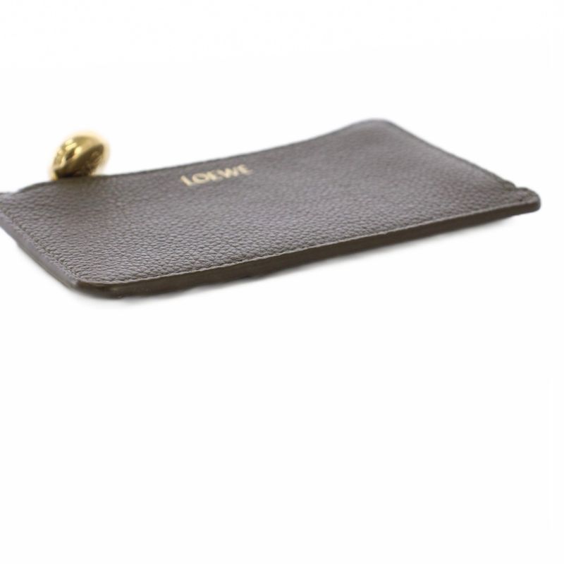 Loewe Pebble Coin Card Holder Coin Purse Grain Calf Leather Dark Brown