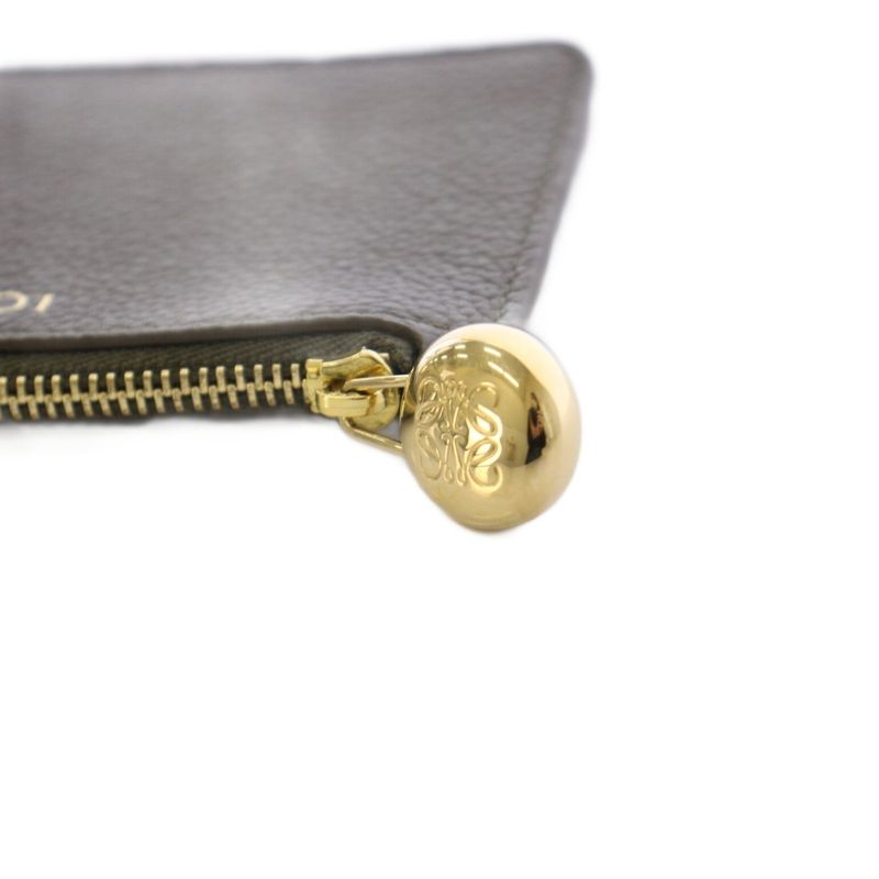 Loewe Pebble Coin Card Holder Coin Purse Grain Calf Leather Dark Brown