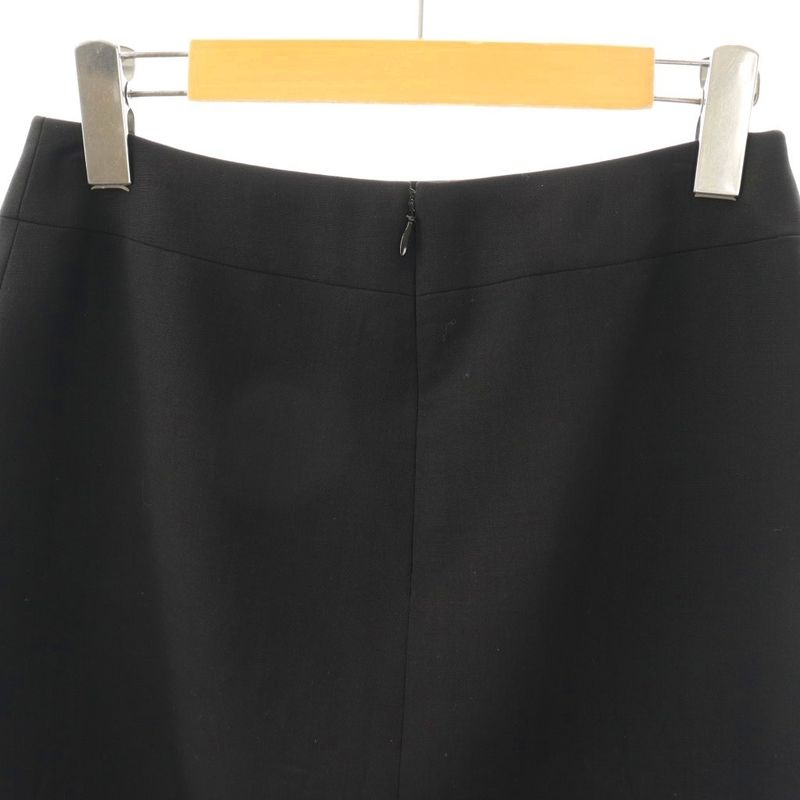 Chanel Logo Button Skirt Knee Length Trapezoid Wool 34 Black